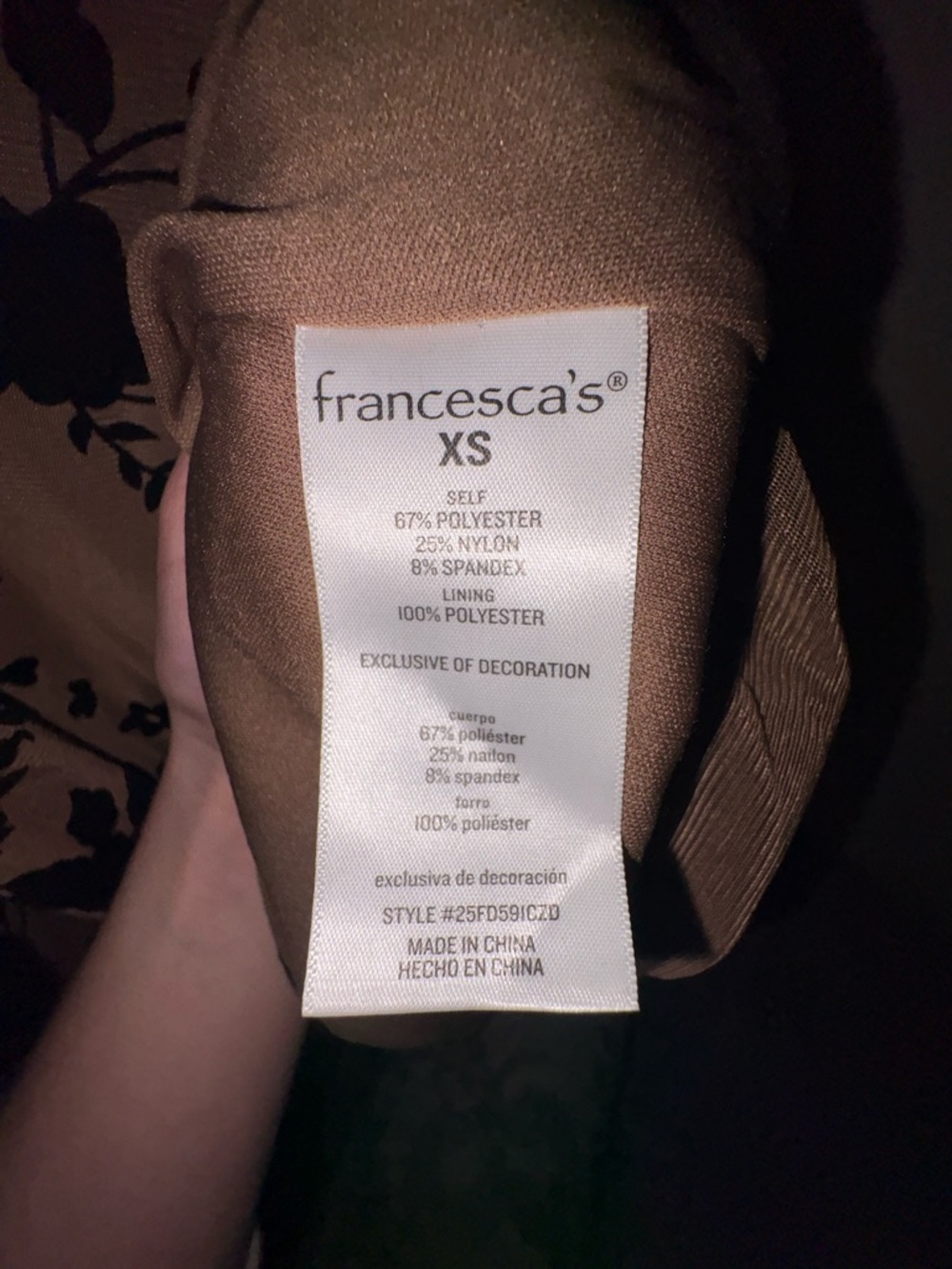 Francesca's Collections Brown Maxi Slip Dress with Black Floral Print - Picture 4 of 5